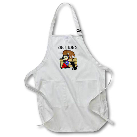 Apron - Funny Girl Superhero Saves Dogs from Brown Bear Score Cartoon Funny