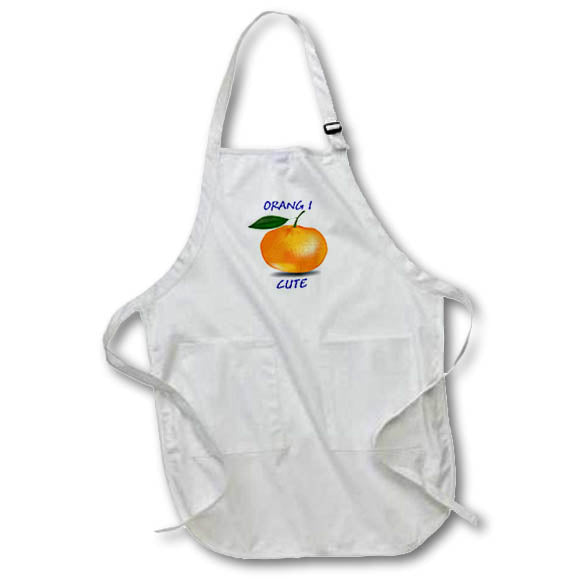 Apron - Image of Blue Words Orang I Cute With Cartoon Orange lens Art by Florene - Humor In Fruit