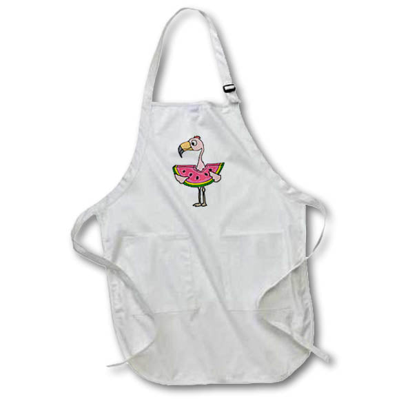 Apron - Funny Pink Flamingo Bird eating Watermelon Cartoon Funny