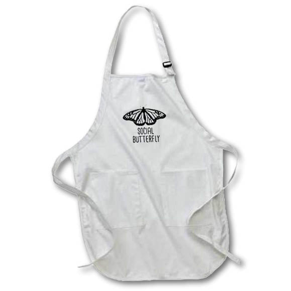 Apron - Social Butterfly with a stamp on a monarch butterfly on white. Stamp City - typography