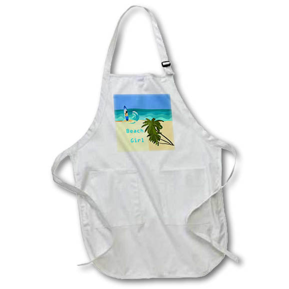 Apron - Image of Words Beach Girl With Surfboard Palms And Ocean lens Art by Florene - Summer Activities With Text