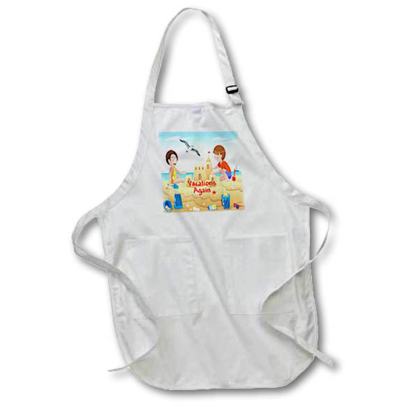 Apron - Image of Scene With Kids Making Sandcastle words Vacations Again lens Art by Florene - Summer Activities With Text