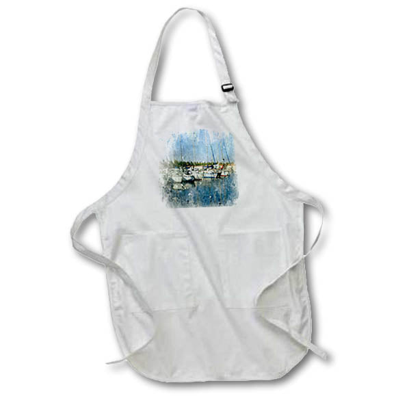 Apron - Image Of Watercolor Sailboats In A Marina Image Of Watercolors