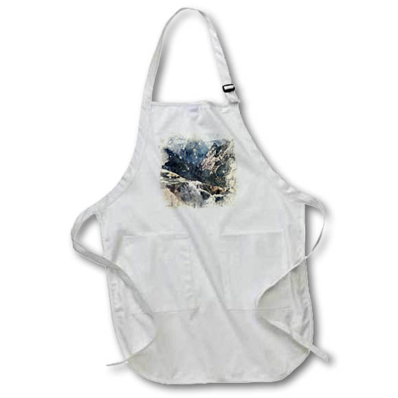 Apron - Turbulent Water Fall And Forrest Rocky Mountain Range Image Of Watercolor Image Of Watercolors