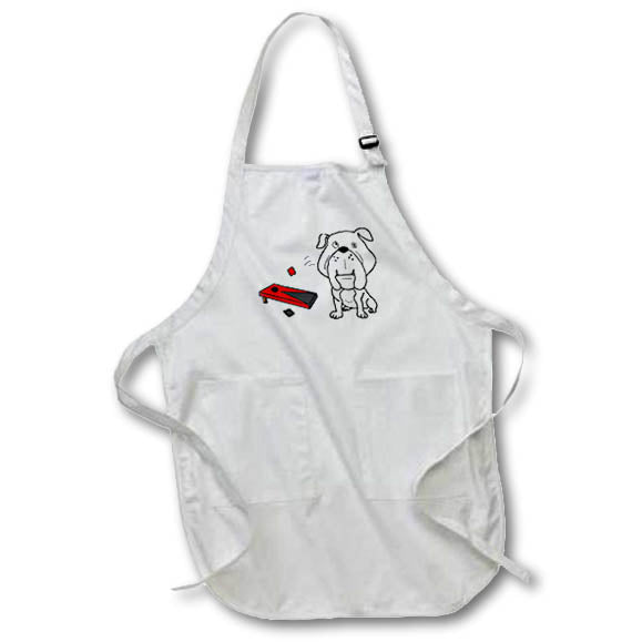 Apron - Funny Cute White Bulldog Playing Cornhole Game Sports Cartoon Sports and Hobbies