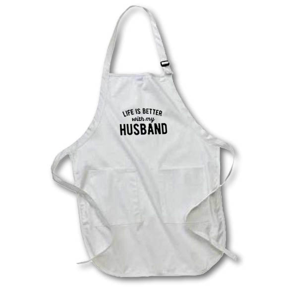 Apron - Life is better with my husband. Black lettering on white background. Stamp City - typography