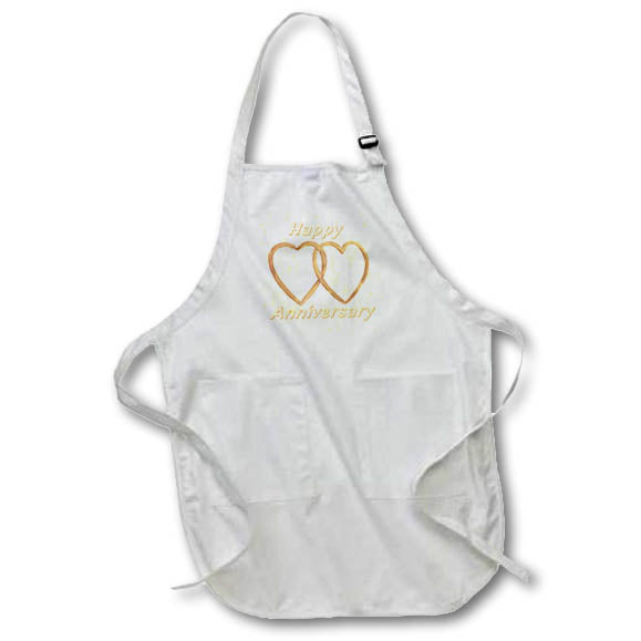 Apron - Rustic Painting of Two Gold Hearts Intertwined Happy Anniversary sArt Anniversary