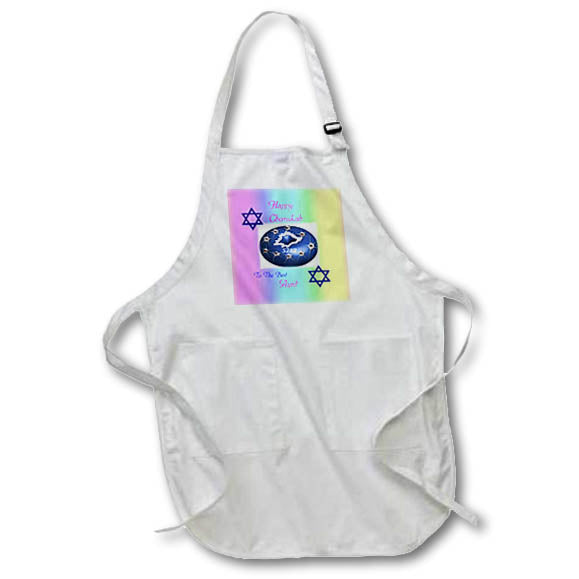 Apron - Image of Happy Chanukah Best Aunt On Gradient With Blue Donut lens Art by Florene - Chanukah 2021 Or 5782