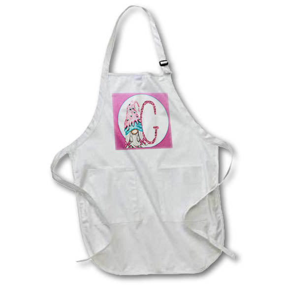 Apron - Cute Pink Ice Cream Gnome Pink Image Of Glitter Monogram G Monograms