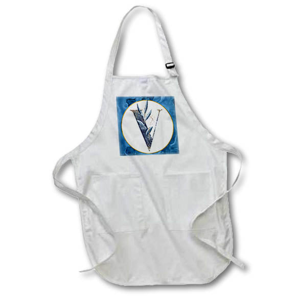 Apron - Monogram V Blue Image Of Watercolor Image Of Gold Leaves Monograms