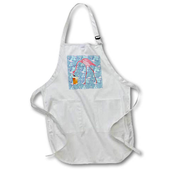 Apron - A pink flamingo drinking beer out of a beer mug with a flamingo pattern. Creative Studios – Flamingos of Paradise