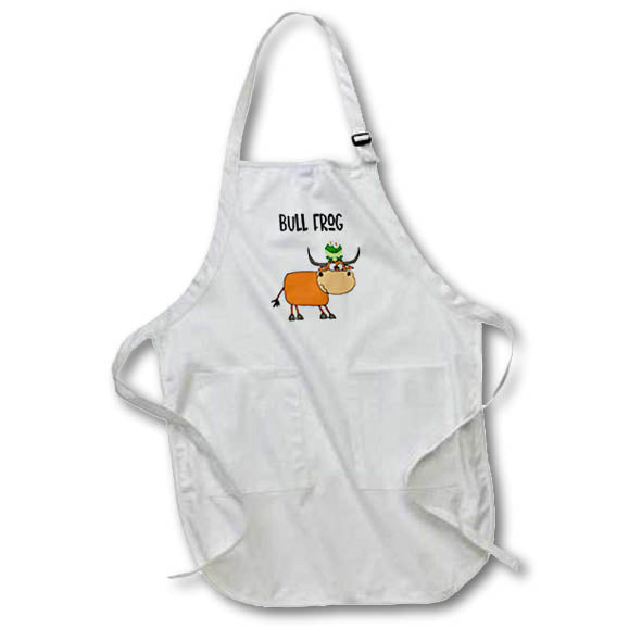 Apron - Funny Frog sitting on Bull Head Bull Frog Pun Cartoon Funny