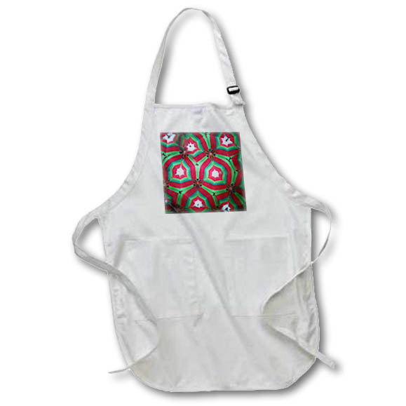 Apron - Image of Red Green And White With Hint Of Brown Mandala lens Art by Florene - Mandala Fractals