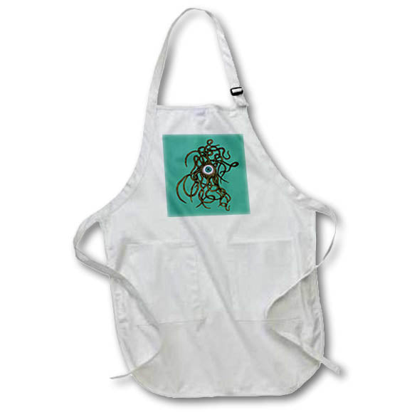 Apron - Creepy Tentacled Evil Eye Cyclops Creature In Gold Acrylic Painting - Halloween Monster