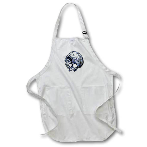 Apron - Broken Human Skull In Tattoo Style Blue Ink Photography - Skull Art