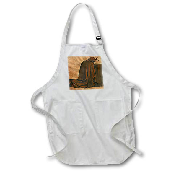 Apron - Gregorian Monk In Prayer Wearing Hooded Cassock Acrylic Painting - Monk