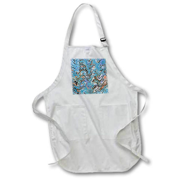 Apron - Ebru Style Abstract In Cerulean Blue Acrylic Painting - Ebru Abstract Art