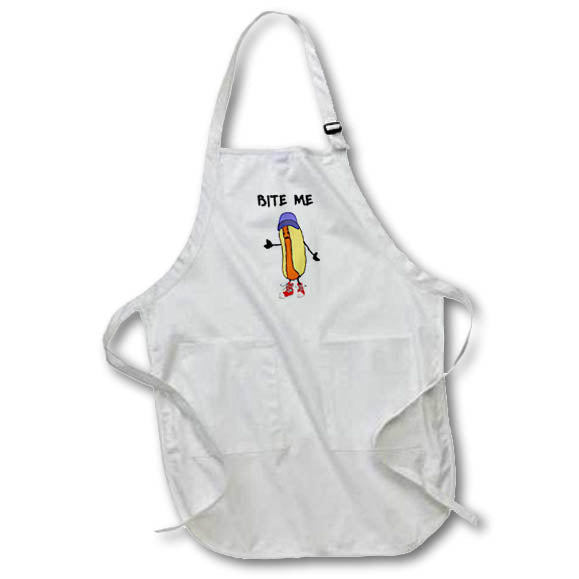 Apron - Funny Cute Hot Dog Man in Baseball hat says Bite Me Funny