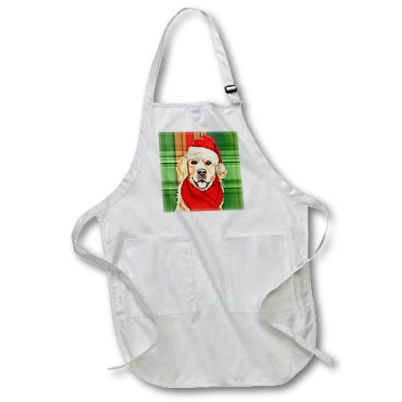 Apron - Bold Holiday Plaid and a Golden Retriever Christmas Dog Fleas NaviDOG Collection