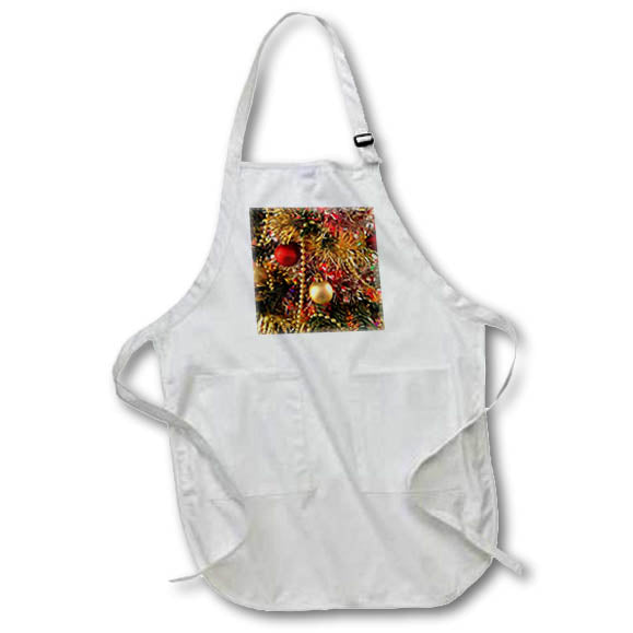 Apron - Christmas Ornaments In Festive Red Colors Acrylic Painting - Christmas Tree