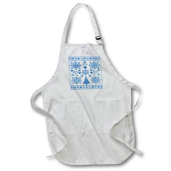 Apron - Christmas Cross Stitch Embroidery Sampler Teal Design Vector Art - Christmas Sampler