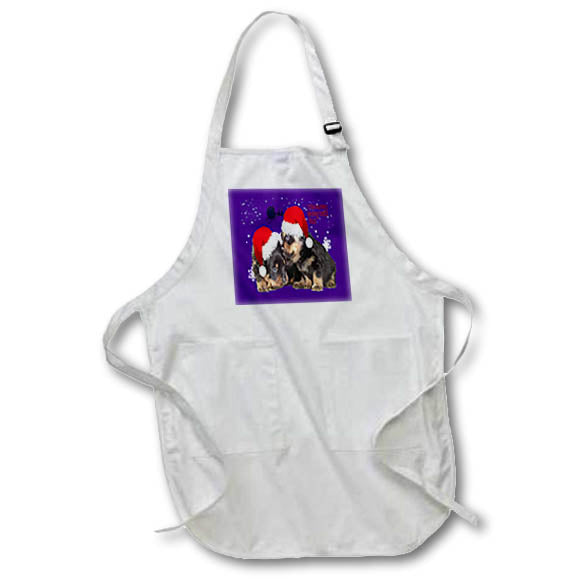 Apron - Rottie White Christmas With Santa Claus Sleigh Vector Art - Christmas Rottweiler