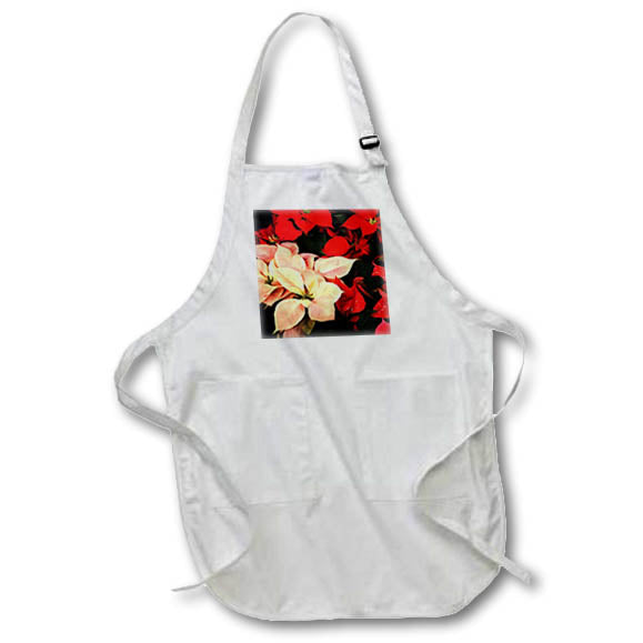 Apron - Poinsettia Christmas Holiday Flowers Painting Acrylic Painting - Poinsettia