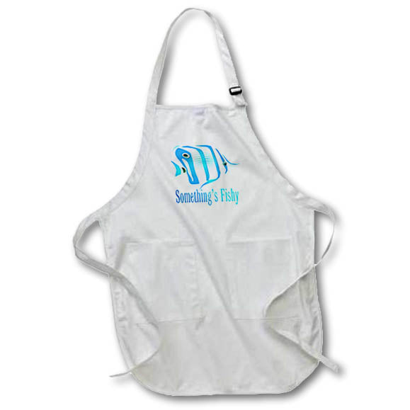 Apron - Image of Words Somethings Fishy with Blue Fish Picture – Fishing