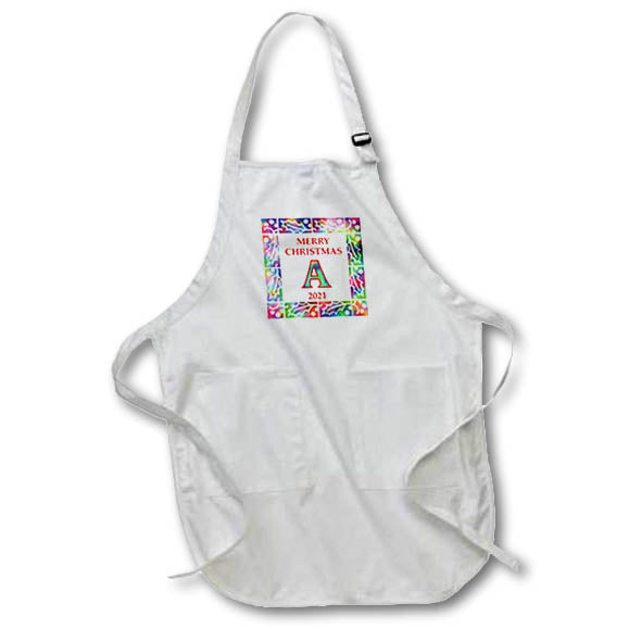 Apron - Letter A Rainbow Tie Dye Holly Border Monogram Christmas- Tie Dye Holly Monogram