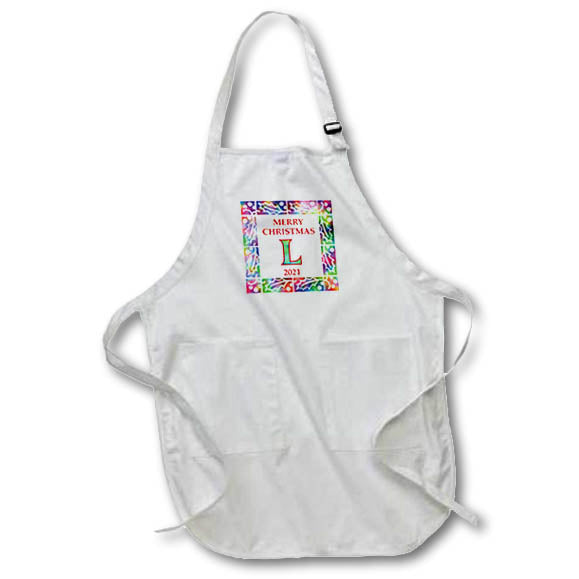 Apron - Letter L Rainbow Tie Dye Holly Border Monogram Christmas- Tie Dye Holly Monogram