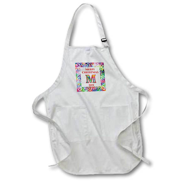 Apron - Letter M Rainbow Tie Dye Holly Border Monogram Christmas- Tie Dye Holly Monogram