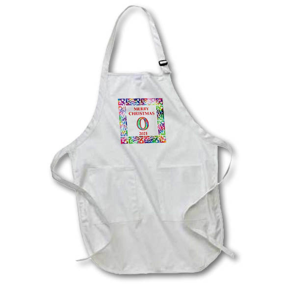 Apron - Letter O Rainbow Tie Dye Holly Border Monogram Christmas- Tie Dye Holly Monogram