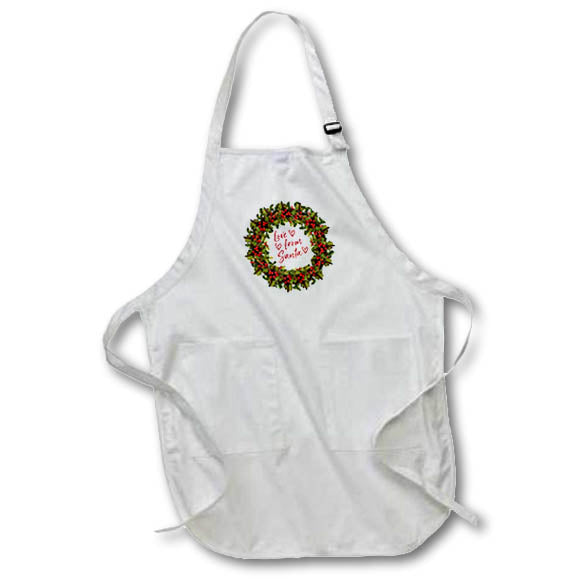 Apron - Love from Santa- Holly Wreath with red text on white background Christmas Design