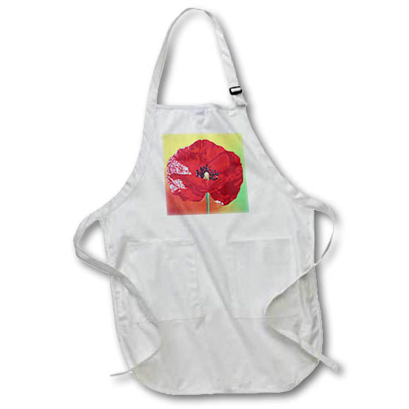 Apron - Single Stem Poppy On Red Green And Orange Background Acrylic Painting - Red Papaver Wildflower