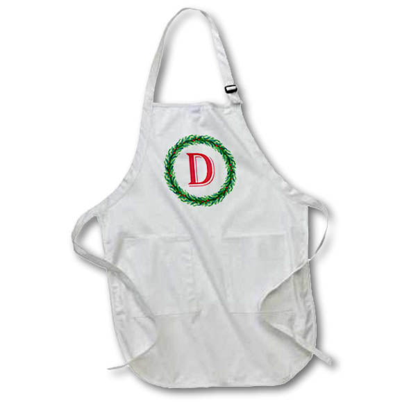 Apron - Christmas Wreath Monogram D Red Initial, SM3DR Christmas Monograms