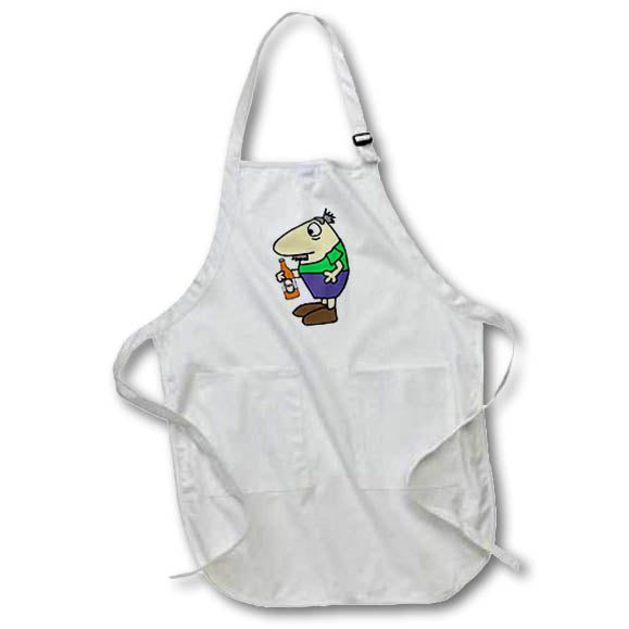 Apron - Cute Funny Old Mustached Man Drinking Beer Cartoon Funny