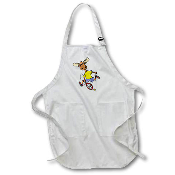 Apron - Funny Cute Moose Playing Tennis Sports Cartoon Sports and Hobbies