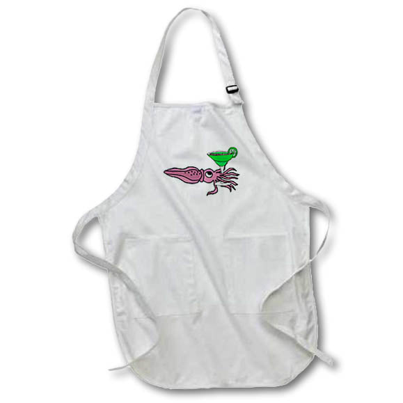 Apron - Funny Cute Purple Squid Drinking Margarita Cartoon Funny