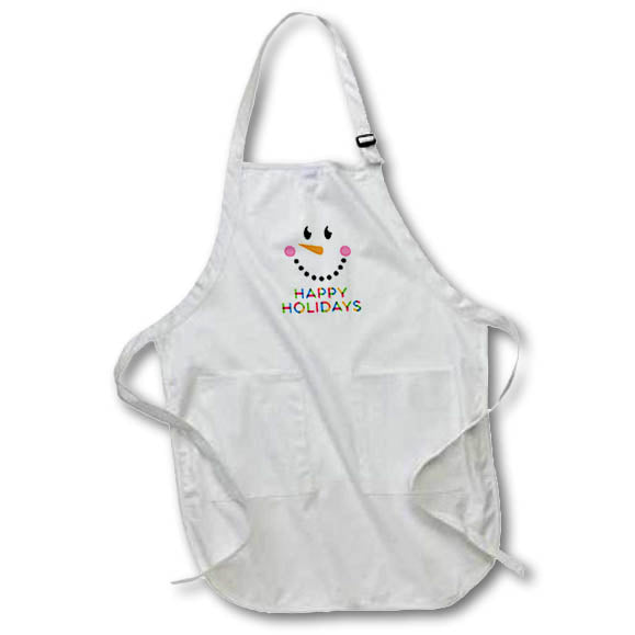 Apron - Smiling snowman face. Colorful text Happy Holidays Alexis Design - Holidays Christmas And New Year