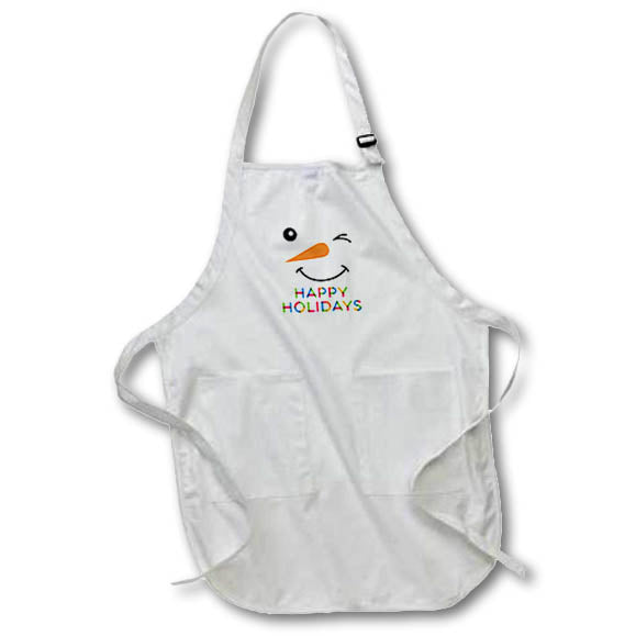 Apron - Snowman winks and smiles. Colorful text Happy Holidays Alexis Design - Holidays Christmas And New Year