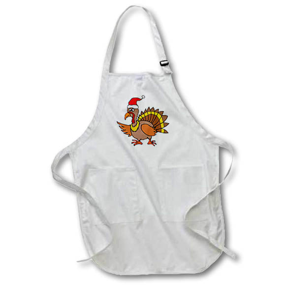 Apron - Cute Funny Turkey wearing Santa hat Christmas Cartoon Christmas