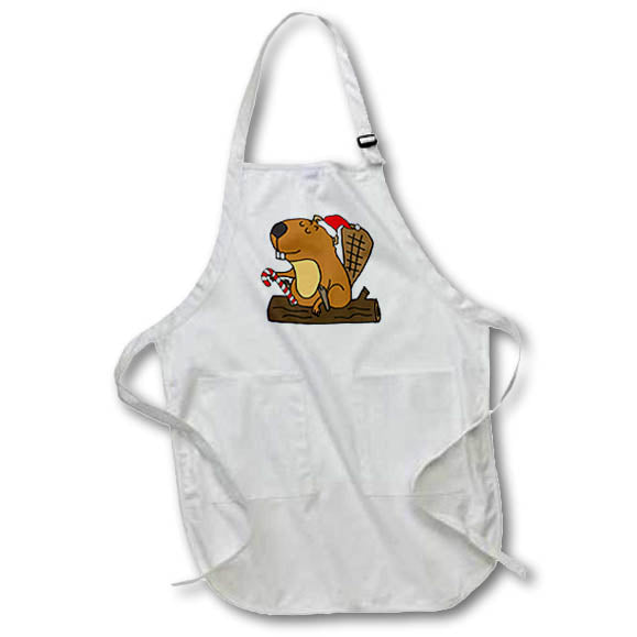 Apron - Cute Funny Beaver wearing Santa hat Christmas Cartoon Christmas