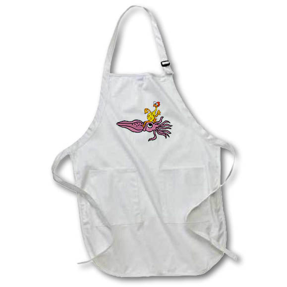 Apron - Funny Cute Rubber Chicken Riding Purple Squid Cartoon Funny