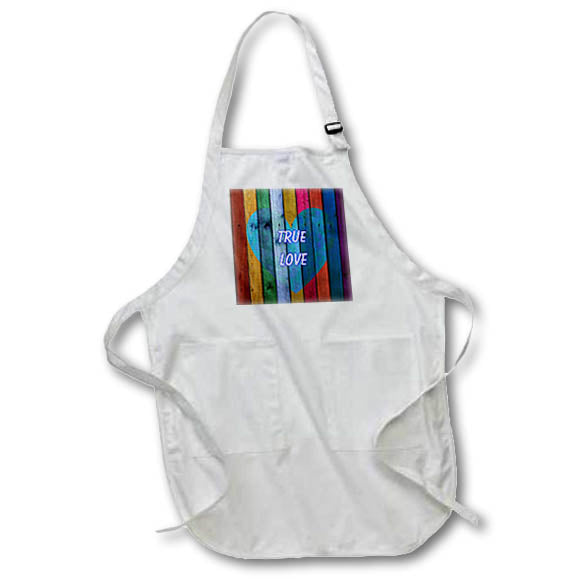 Apron - Image of Multi Color Wood Boards Heart Words True Love lens Art by Florene - Valentines Day