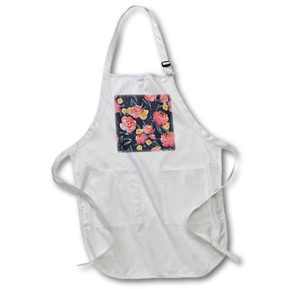 Apron - Watercolor Boho Pink Flowers Floral