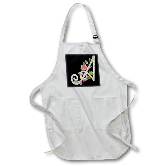 Apron - Monogram Initial A With Pretty Pink Flowers Monograms