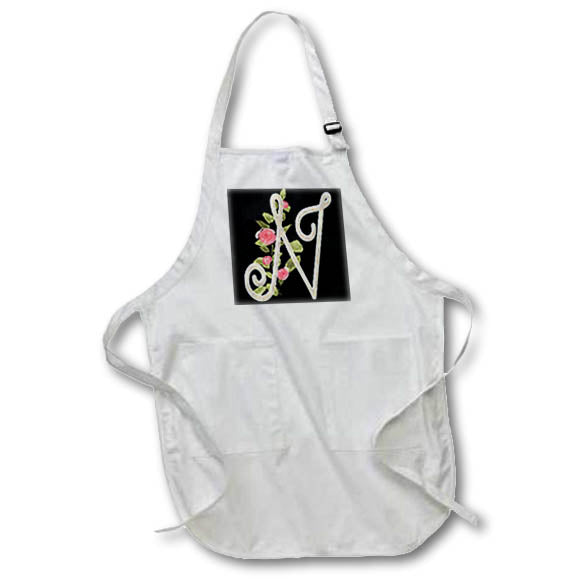 Apron - Monogram Initial N With Pretty Pink Flowers Monograms