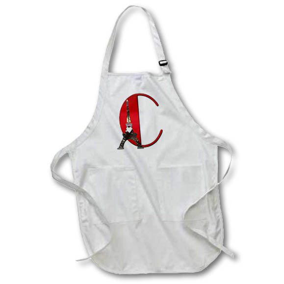 Apron - Red Monogram Initial C With An Eiffel Tower Monograms