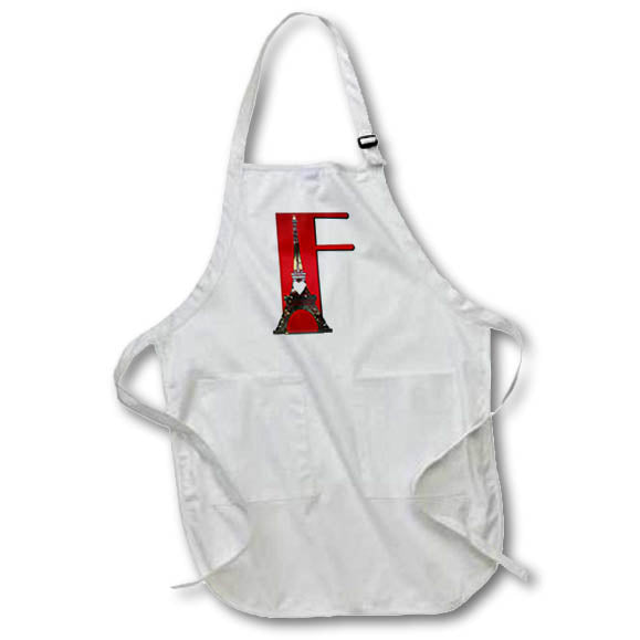 Apron - Red Monogram Initial F With An Eiffel Tower Monograms