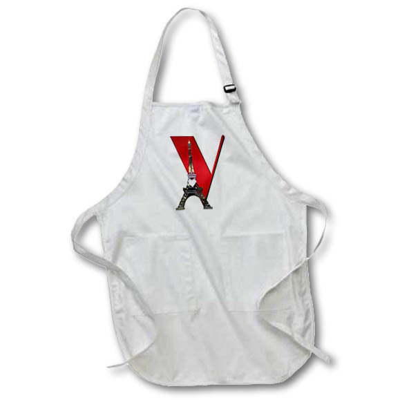 Apron - Red Monogram Initial V With An Eiffel Tower Monograms